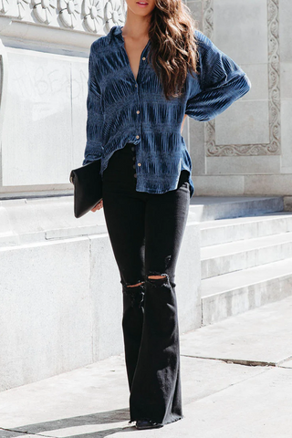 Tops casuales de cuello vuelto con parches sólidos 