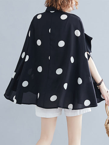 Fledermausärmel Lose Polka-Dot Revers Blusen &amp; Hemden Tops 