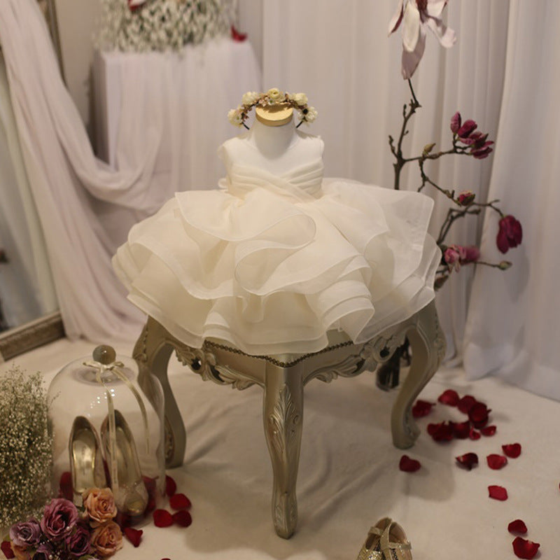 Vestido de princesa de malla abullonada elegante de verano para primera comunión de niña pequeña 