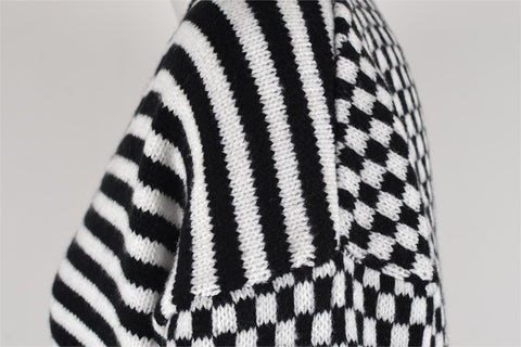 Cárdigan de punto con costura a cuadros y rayas para otoño e invierno para mujer 