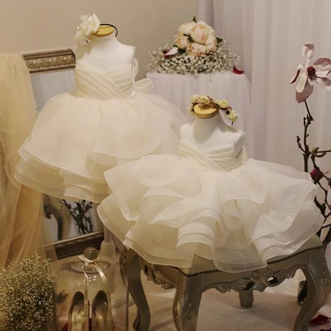 Vestido de princesa de malla abullonada elegante de verano para primera comunión de niña pequeña 