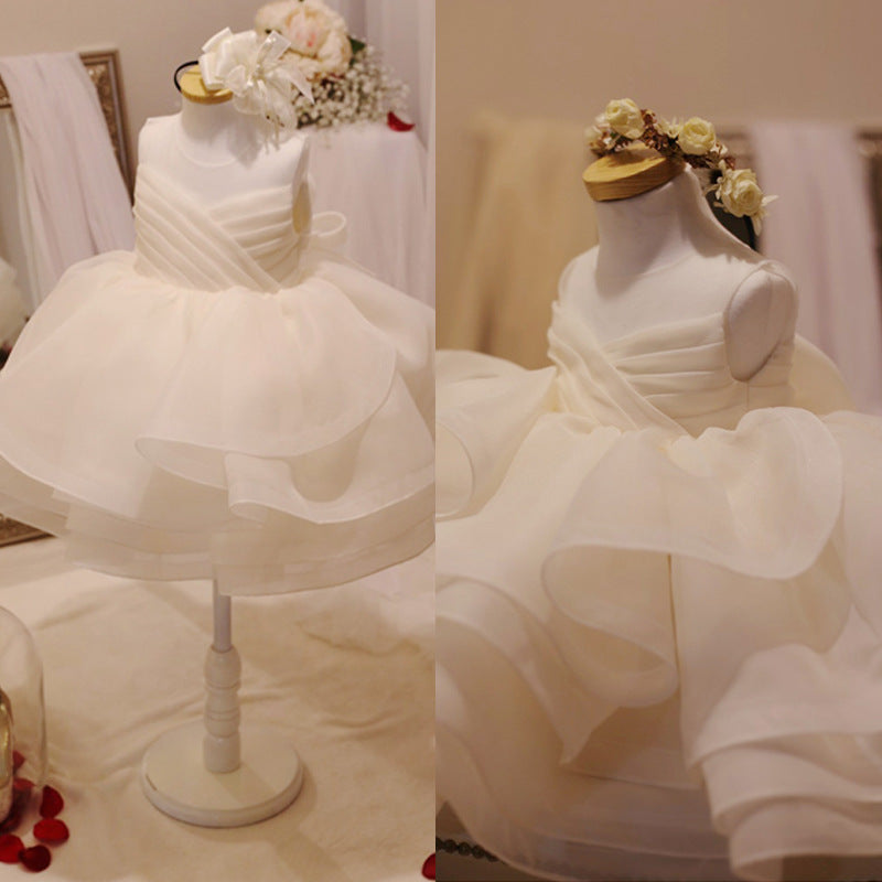 Vestido de princesa de malla abullonada elegante de verano para primera comunión de niña pequeña 