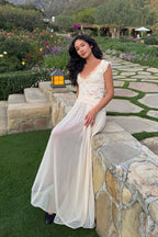 Sheer Lace V Neck Elegant Maxi Dress