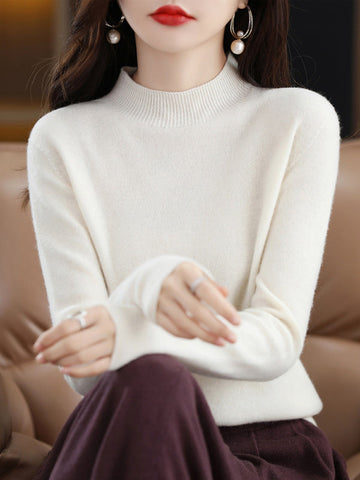 Casual Long Sleeves Solid Color Half Turtleneck Sweater Tops