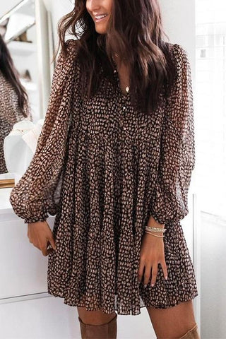 Meridress V Neck Leopard Swing Mini Dress