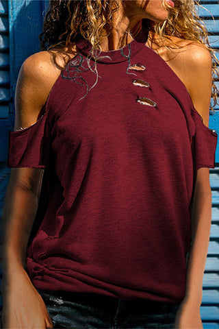 Meridress Halter Cold Shoulder Cut Out Shirt