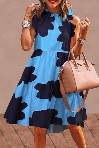 Meridress Floral Printed Ruffle Sleeveless Midi Dress