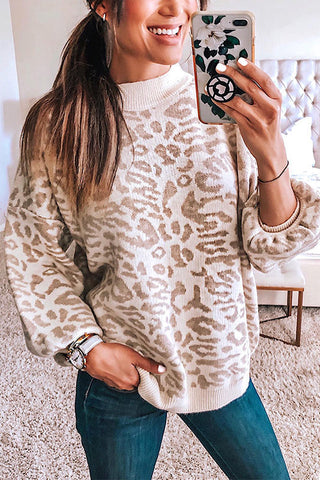 Suéter holgado de leopardo con hombros caídos y cuello redondo de Meridress