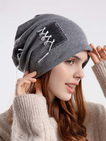 Gorro de punto con cordón para mujer de invierno 