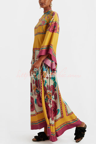 Shine The Light Unique Printed High Neck Bell Sleeve Loose Maxi Dress