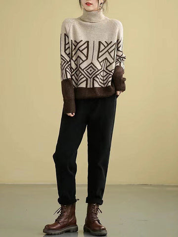Original Print High-Neck Knitting Sweater