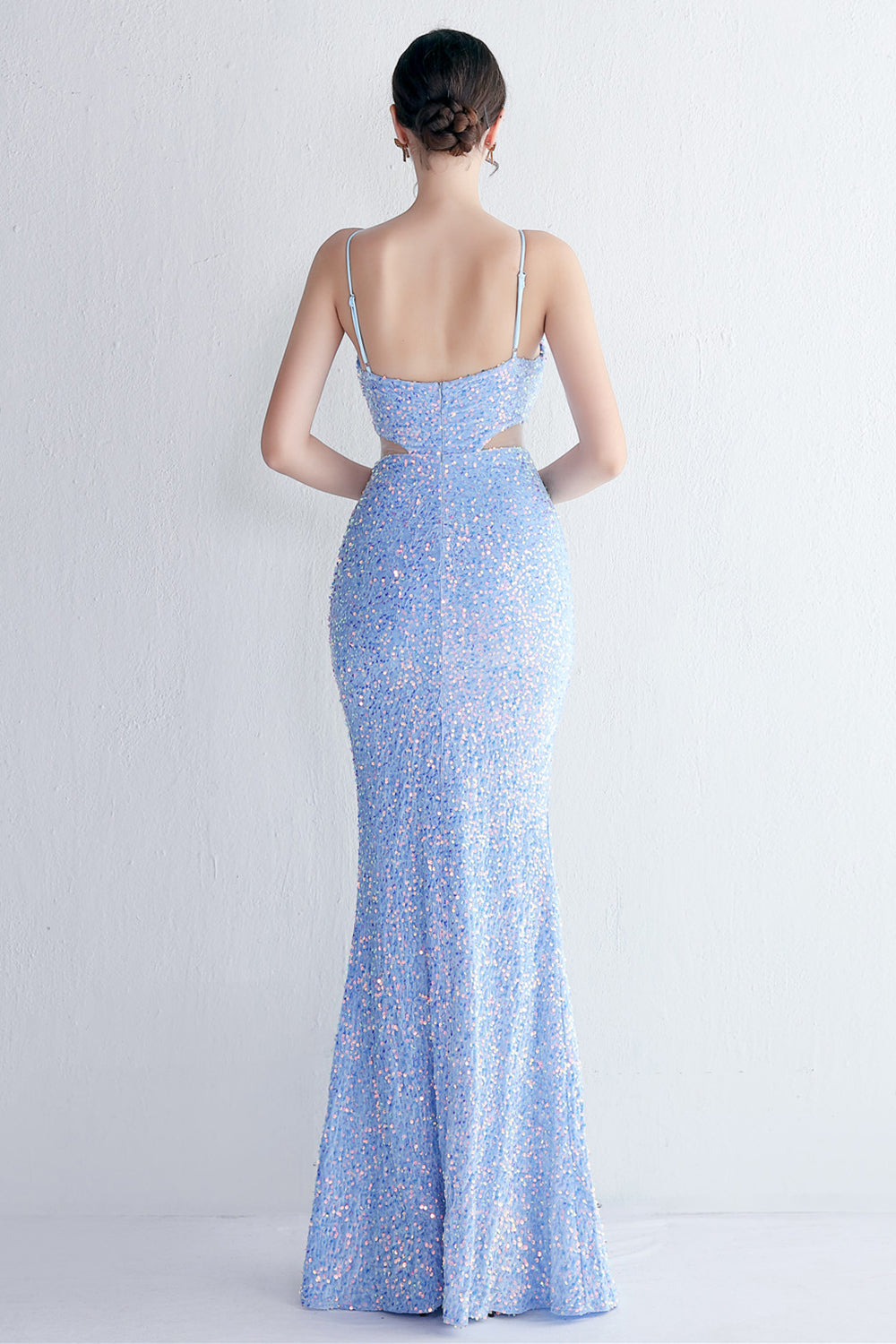 Mermaid Halter Black Sequins Long Prom Dress with Keyhole