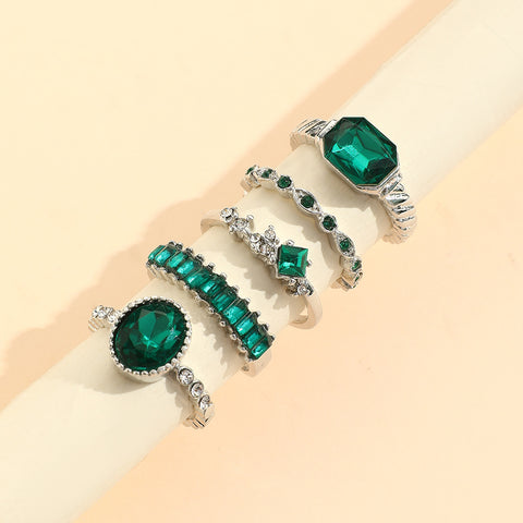 Imitation Smaragd Diamant Ring Set 5 Stück 