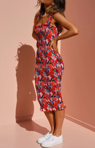 Sexy Vintage Floral Flounce Square Collar Wrapped  Dresses