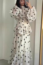 Sheer Polka Dot Long Sleeve Maxi Dress