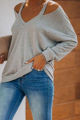 Modisches, lässiges Oberteil mit V-Ausschnitt und einfarbigem Patchwork 