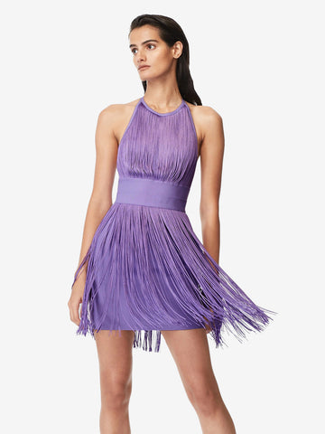 Partykleider Lavendel Jewel Neck Fringe Ärmelloses rückenfreies halbformelles Kleid 