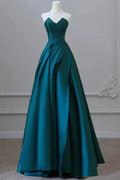 Elegant Strapless Empire-Waist Satin Pleated Long Formal Prom Dress
