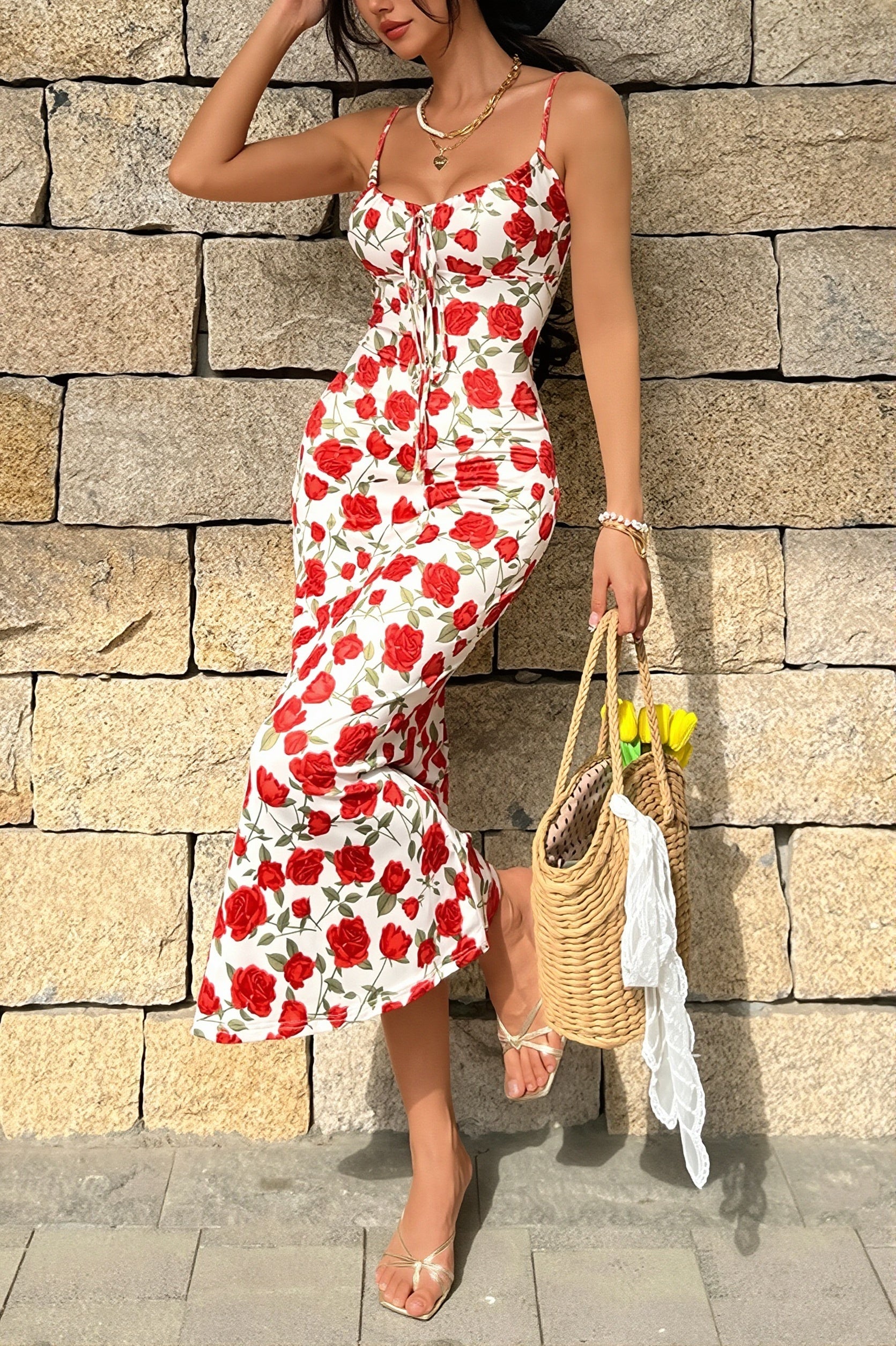 Romantic Floral Slim Maxi Dress