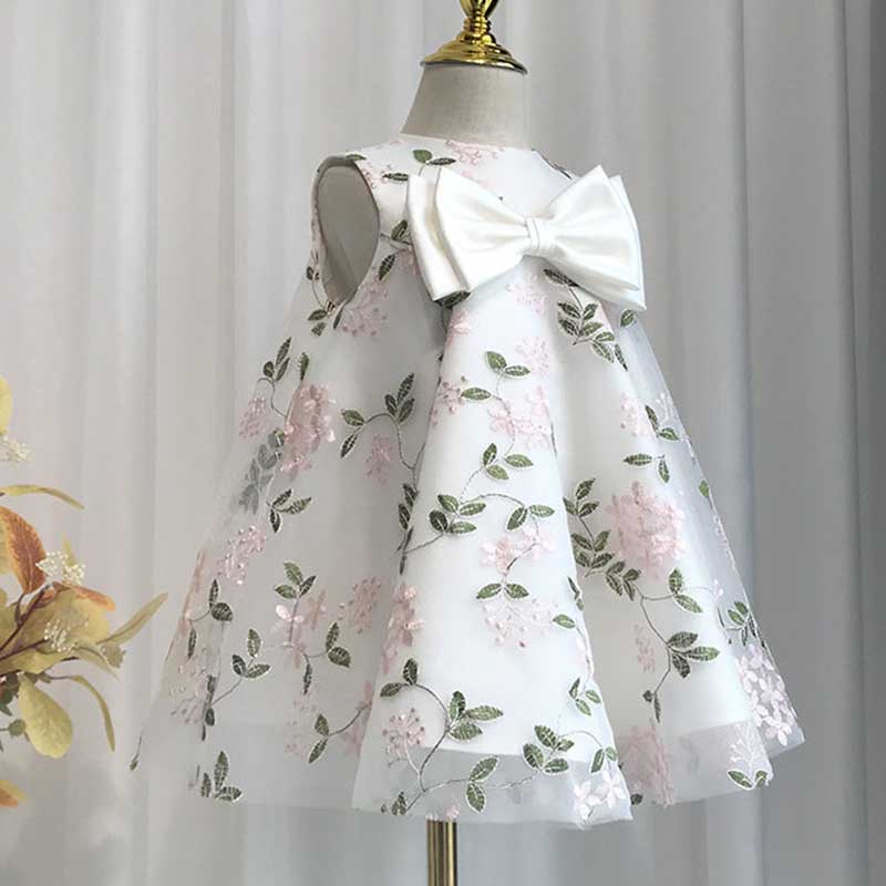 Vestido para niña pequeña, fiesta de cumpleaños, estampado de flores, lazo, vestido de comunión 