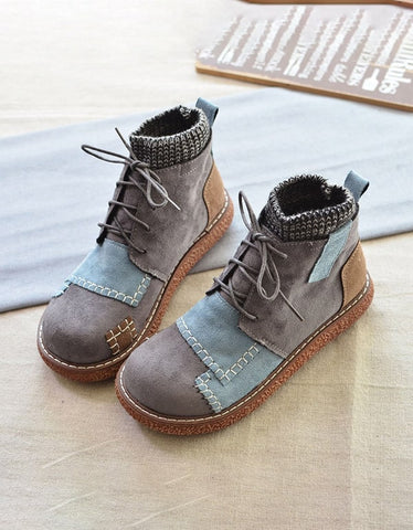 Handgemachte Retro-Winterstiefeletten mit Khaki-Nähten 