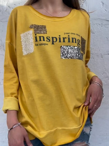 Letter pattern sequin casual T-shirt