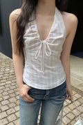 Vintage Striped Backless Tie Halter Top