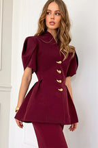 Petal Sleeve Ruffle Hem Fitted Blouse