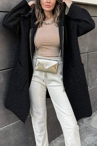 Abrigo midi holgado con capucha y bolsillo con cremallera y estampado animal de Fall Dreaming