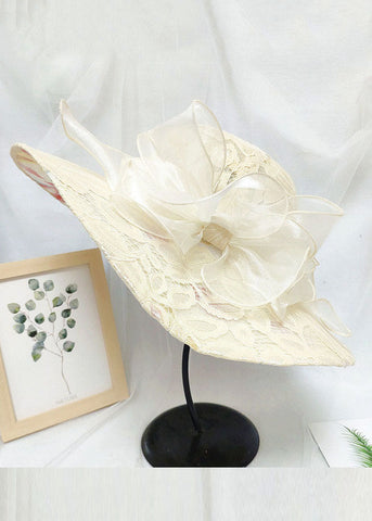 Sombrero para el sol flexible de tul con lazo de encaje color caqui elegante 