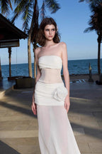 Solid Sheer Mesh Bandeau Maxi Dress