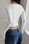 Ribbed Square Neck Long Sleeve Knit Top