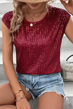Sequin Loose Sleeveless T-shirt