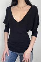Black V Neck Slim Basic Blouse