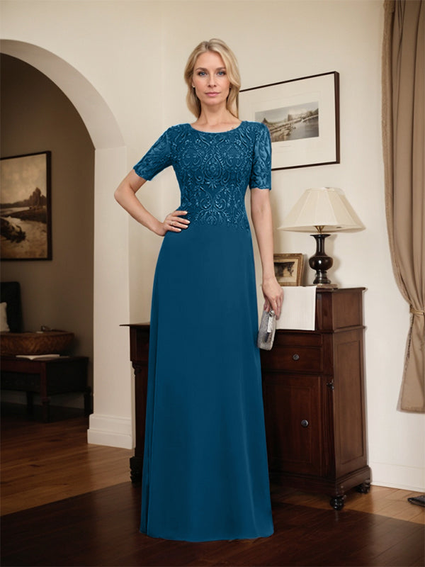 A-Linien-Kleid aus Chiffon mit Pailletten und Rundhalsausschnitt, bodenlang, für die Mutter der Braut