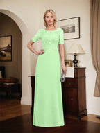 A-Linien-Kleid aus Chiffon mit Pailletten und Rundhalsausschnitt, bodenlang, für die Mutter der Braut