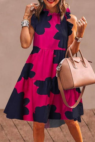 Meridress Floral Printed Ruffle Sleeveless Midi Dress