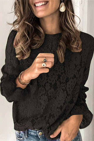 Lace Hollow Out Bell Sleeves Pullover Tops