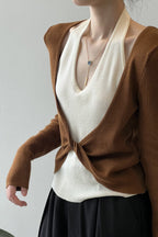Patchwork Layered Halter Long Sleeve Tee