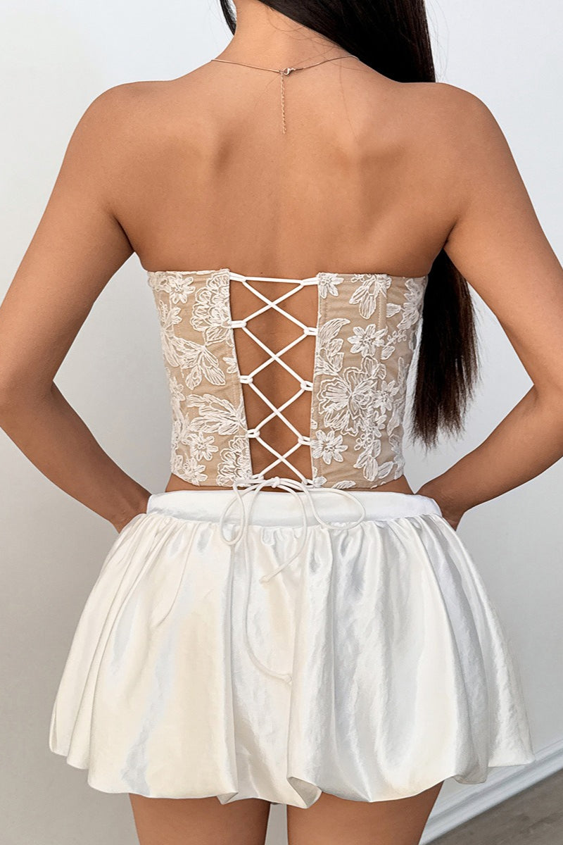 Sheer Lace Insert Boned Corset Crop Top Sexy Blouse
