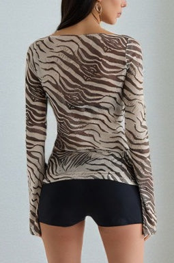 Sexy Mesh Zebra Print Sheer Blouse
