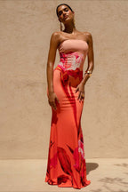 Sexy Bandeau Mermaid Floral Print Maxi Dress