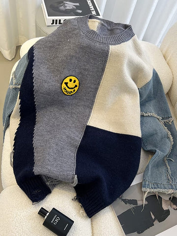 Denim Patchwork Long Sleeve Sweater