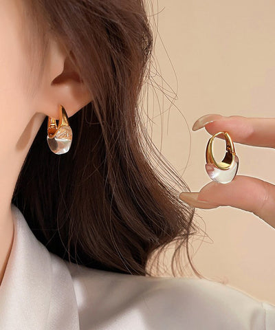 Chic White Copper Alloy Crysta Hoop Earrings