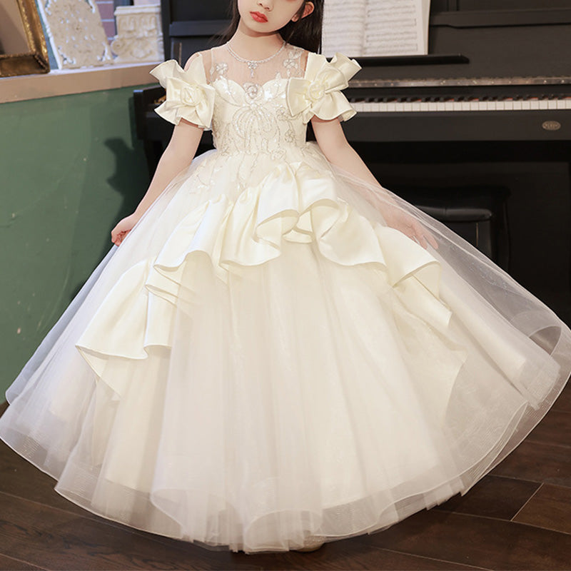 Kommunionskleid, Mädchengeburtstagskleid, Sommerkleid, luxuriöses, bedrucktes, bauschiges Prinzessinnenkleid 