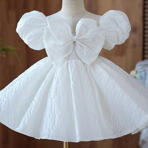 Mädchenkleid, Kleinkind-Abendkleid, Taufkleid, weißes Kleid mit großer Schleife, bauschiges Prinzessinnenkleid, Kommunionskleid 