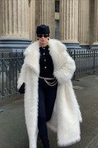 Long White Over the Knee Eco Faux Fur Thick Overcoat