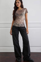 Animal Print Mesh Sheer T-shirt