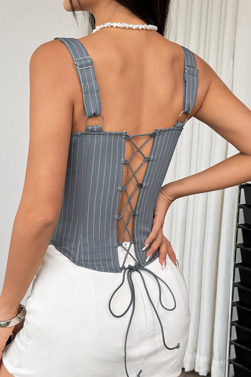 Striped Color Block Ruffle Trim Boned Cami Top