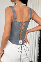Striped Color Block Ruffle Trim Boned Cami Top